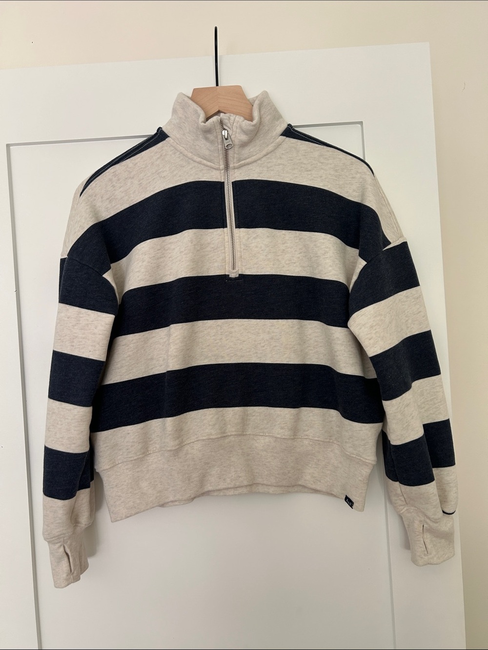 abercrombie kids Black & Cream Striped Half-Zip Sweater